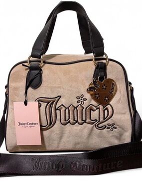 Juicy Couture Tan and Black Logo Satchel with Heart Charm